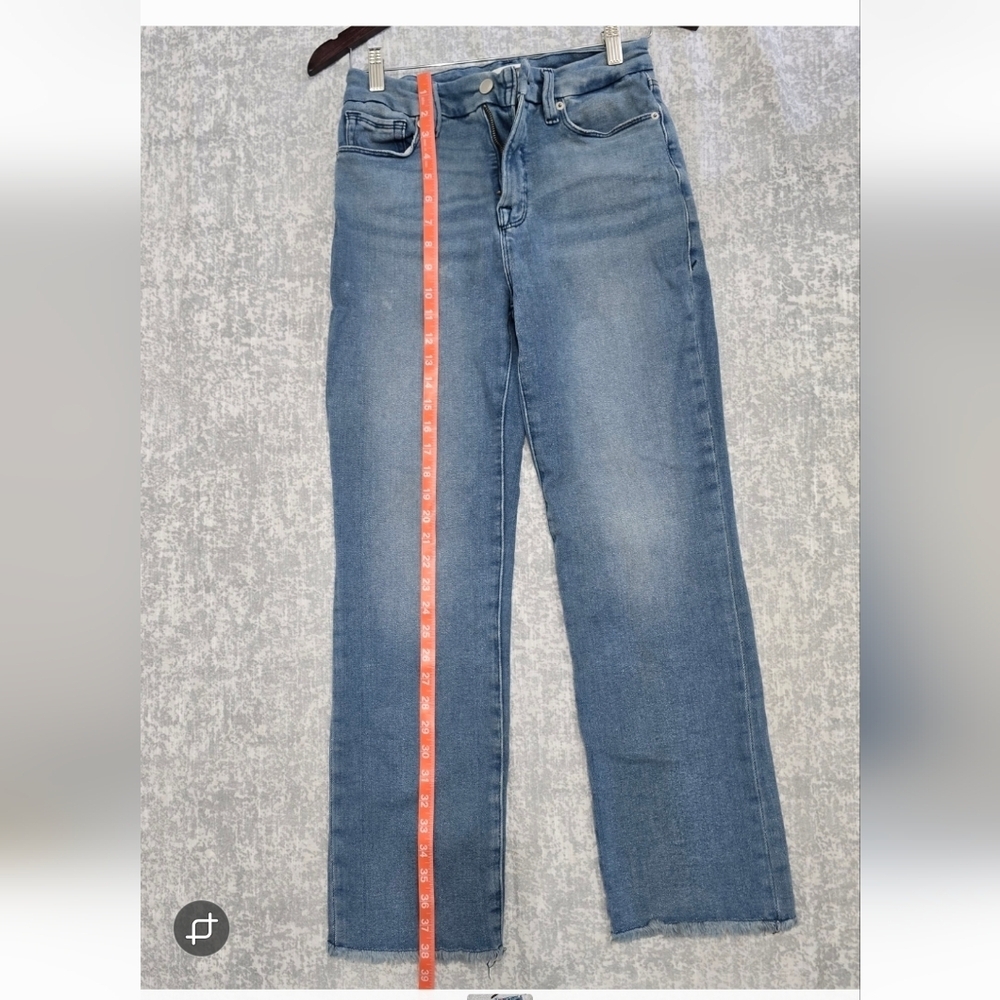 Good American Good Legs Straight Jeans High Rise Raw Hem Light Wash 6/28 - Picture 8 of 10